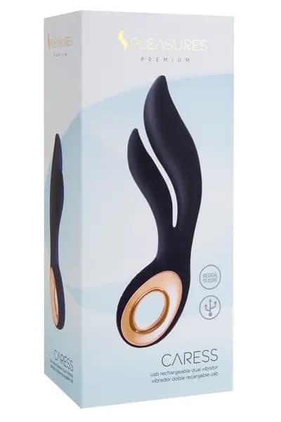 Вібратор для подвійної стимуляції Pleasures Premium Line Caress, чорний, розмір S