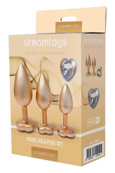 Набор анальных пробок Gleaming Love Matte Gold Plug Set, с декоративным камнем, золотой