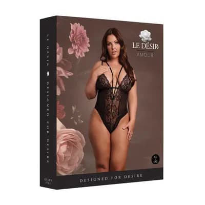 Еротичне боді SHOTS Bodysuit with Adjustable Sliders, із відкритими чашечками, чорне, plus size