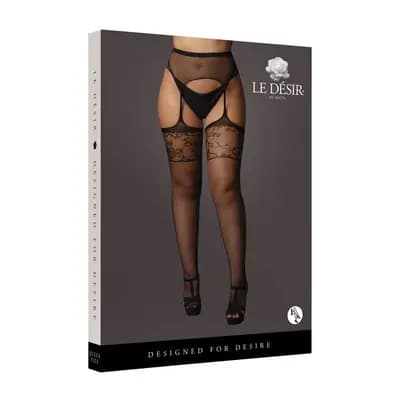 Пояс-підв’язка з сітки з принтом Garterbelt Stockings with Lace Top - Plus Size