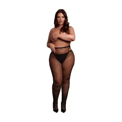 Колготки сітчасті з вирізами SCALA Plus Size, чорні із золотим глітером
