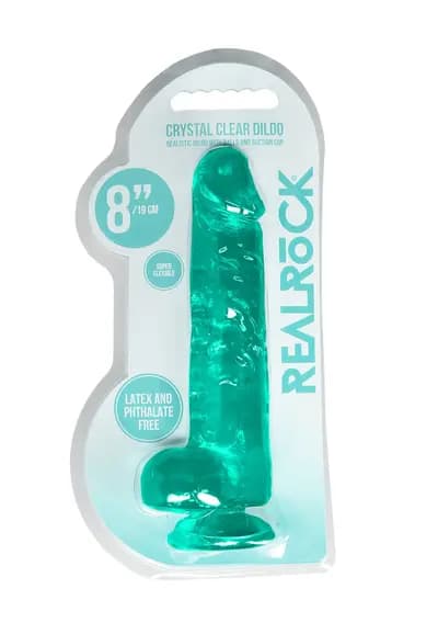 Реалистичный фаллоимитатор с мошонкой REALROCK Crystal Clear, прозрачный, 21 см