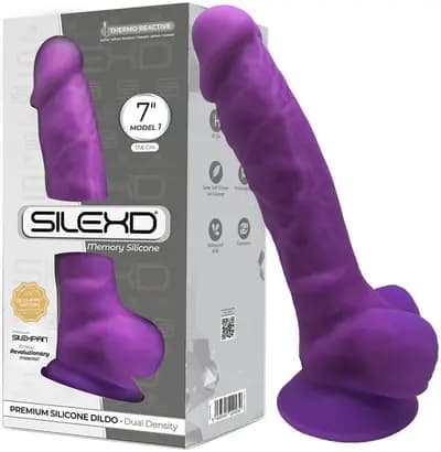 Фалоімітатор з мошонкою SILEXD Premium Silicone Model 1, фіолетовий, 7" / 17,5 см