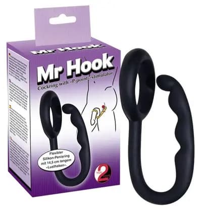 Эрекционное кольцо с анальным стимулятором ORION You2Toys Mr. Hook, черное, диаметр 30 мм