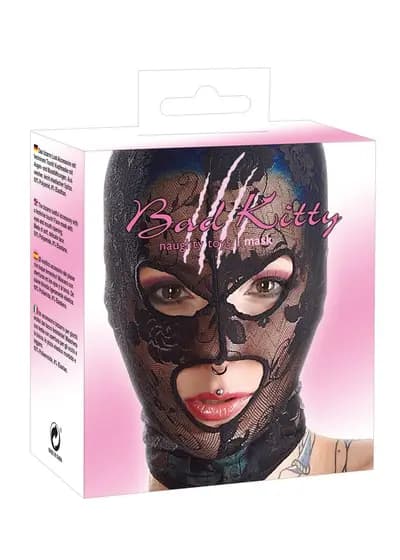 Маска на голову ORION Bad Kitty, мереживна, з отворами для очей та рота, чорна
