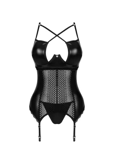 Еротичний корсет OBSESSIVE Norides, з трусиками, чорний, XS/S