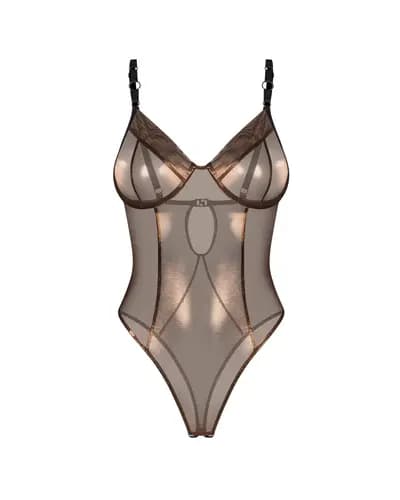 Боді OBSESSIVE Soranna, з сітки, золотисте, L/XL