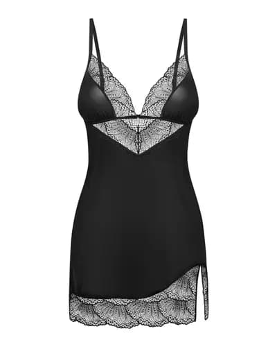 Пеньюар OBSESSIVE Lobellis, сорочка и стринги, черный, XS/S