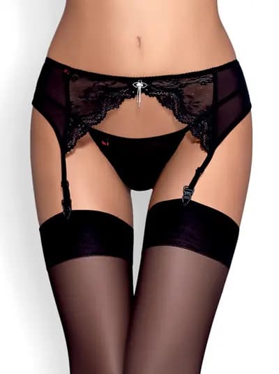 Пояс зі стрингами Charms pas do poA„czoch i stringi czarny  S/M