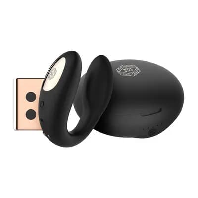 Носимий вібратор Rosy Gold C-Shape Vibrator, з зарядним кейсом, чорний