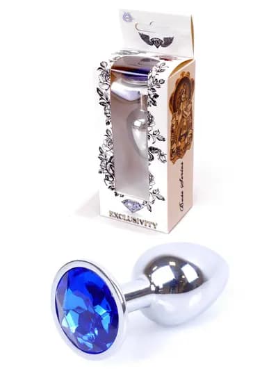Анальна пробка BOSS SERIES HeavyFun Jewellery Silver Plug, темно-синя
