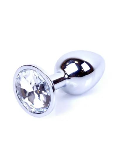 Анальная пробка BOSS SERIES Jewellery Silver Plug, с прозрачным кристаллом, серебристая, 27 мм