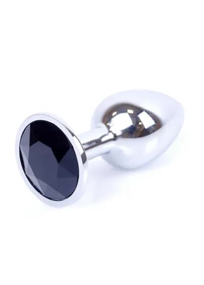 Анальна пробка HeavyFun B-Series Jewellery Silver Plug, чорна, срібний, 27 мм