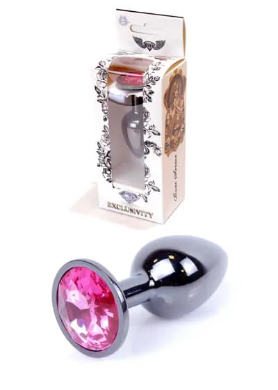 Анальна пробка BOSS SERIES Jewellery Plug, з рожевим кристалом, темне срібло, діаметр 27 мм