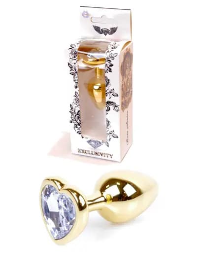 Анальна пробка BOSS SERIES Jewellery Gold Heart Plug, прозора, 27 мм