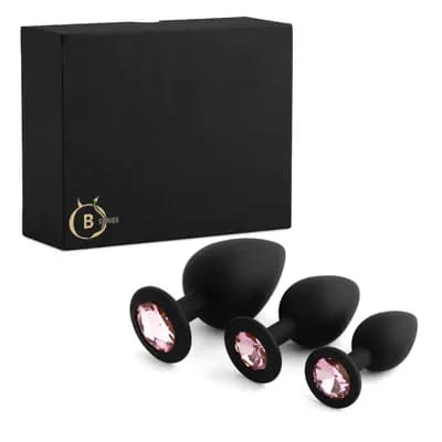 Набор силиконовых анальных плагов BOSS SERIES Jawellery Silicone Plug Set, чёрный