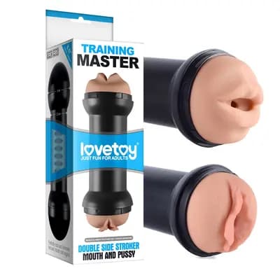 Мастурбатор LOVETOYS Training Master Double Side Stroker, з двома отворами (рот та вагіна), тілесний