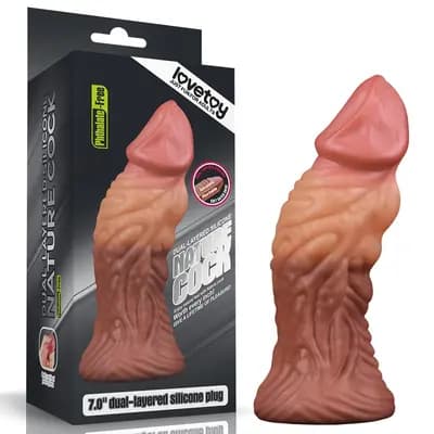 Фалоімітатор LOVETOYS Nature Cock, дволошаровий, платиновий силікон, з присоскою, 18 см