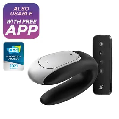 Вібратор для пар SATISFYER Double Fun, U-подібний, з подвійною стимуляцією клітора та точки G, чорний