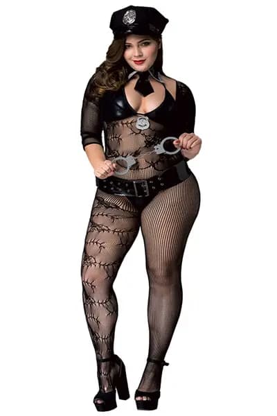 Еротичний комбінезон сітка BLACK POLICE OUTFIT XL/XXL (Size: XL/XXL)