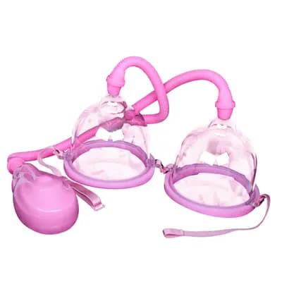 Вакуумная помпа для увеличения груди Twin Cups, с двумя чашами, розовая