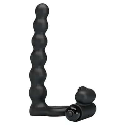 Насадка для двойного проникновения с виброкольцом PRETTY LOVE Hercules Penis Sheath III, с анальным стимулятором, чёрная, 11,6 см