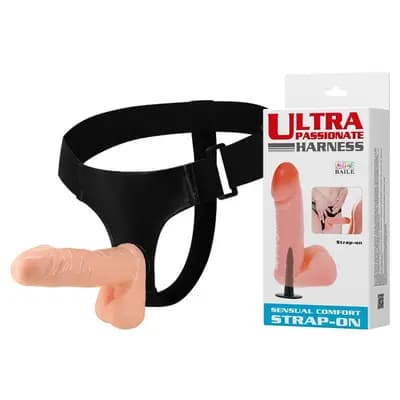 Безремневой страпон BAILE Ultra Passionate Harness, телесный, 26 см