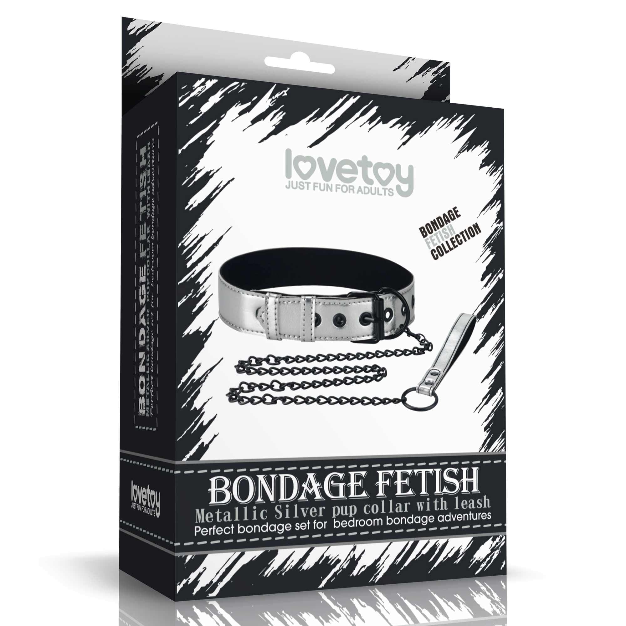 Нашийник із повідком LoveToy Bondage Fetish Metallic Pup Collar (сріблястий) 5